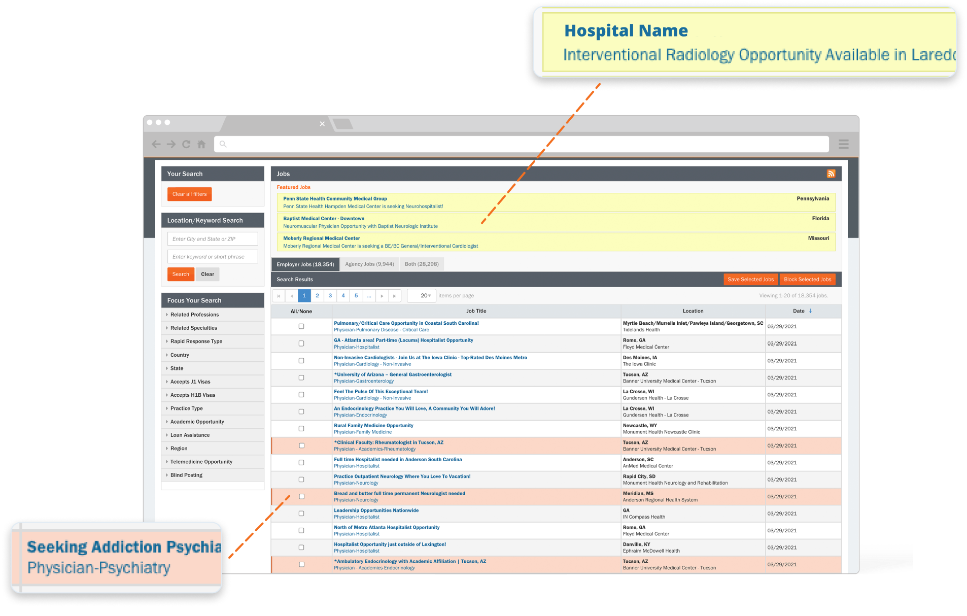 featured and highlight jobs on PracticeLink Job Bard for physicians